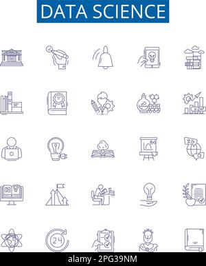 Jeu de panneaux d'icônes de ligne de science des données. Collection de conception de données, Science, analyse, modélisation, Big, Machine, apprentissage, algorithmes définissent le vecteur de concept Illustration de Vecteur