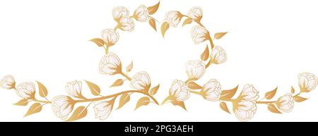 Fond floral, arrangement floral en forme de coeur, fond floral avec des fleurs délicates et des branches de bourgeons. Dessin à la main. Illustration de Vecteur