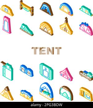 tente équipement tourisme icônes ensemble vecteur Illustration de Vecteur