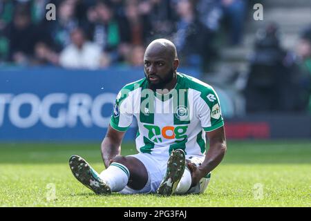 GRONINGEN, PAYS-BAS - MARS 19: JETRO Willems du FC Groningen pendant le match néerlandais Eredivisiie entre FC Groningen et SC Heerenveen à Euroborg Banque D'Images