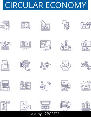 Ensemble de panneaux d'icônes circulaires de la ligne économique. Collection de conception de circulaire, économie, durable, recyclage, ressources, Réutiliser, réduire, Plan renouvelable Illustration de Vecteur