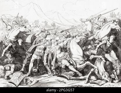 La bataille de Ticinus, le 218 novembre av. J.-C., pendant la deuxième guerre punique. Les forces carthaginiennes d'Hannibal ont vaincu l'armée romaine sous Publius Cornelius Scipio. Après une œuvre de Bartolomeo Pinelli datant de 19th ans. Banque D'Images