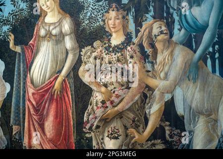 La Primavera, signifiant printemps, peinte par Sandro Botticelli à la galerie Uffizi de Florence, en Italie. Banque D'Images