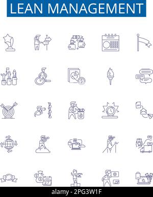 Mise en place des affiches des icônes de la ligne de gestion allégée. Collection de conception de Lean, Management, Efficiency, Cost, Quality, Déchets, processus, vecteur de concept Kaizen Illustration de Vecteur