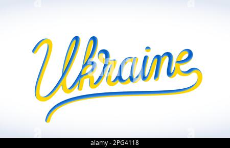 Ukraine lettrage du texte dans les couleurs du drapeau national ukrainien. Inscription créative tirée à la main isolée Illustration de Vecteur