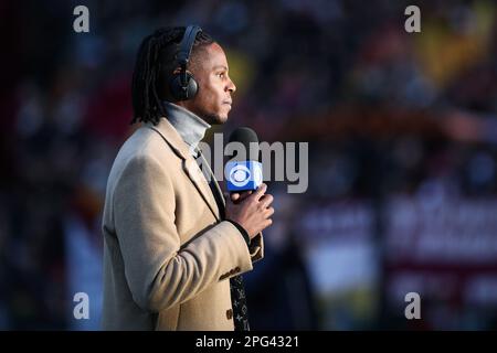 Rome, Italie. 19th mars 2023. Le journaliste de CBS Aaron West pendant le championnat italien Serie Un match de football entre SS Lazio et AS Roma sur 19 mars 2023 au Stadio Olimpico à Rome, Italie - photo Federico Proietti/DPPI crédit: DPPI Media/Alamy Live News Banque D'Images