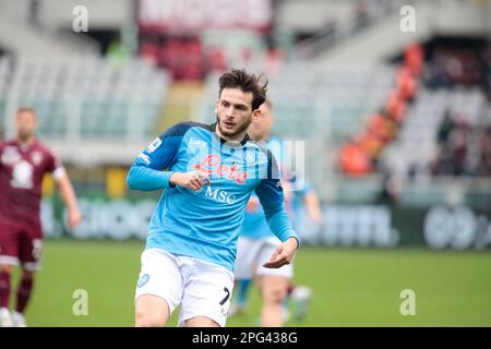 Khvicha Kvaratskhelia de SSC Napoli pendant la série italienne Un match de football entre le FC de Turin et la SSC Napoli, le 19 mars 2023 au Stadio Olimpico GR Banque D'Images