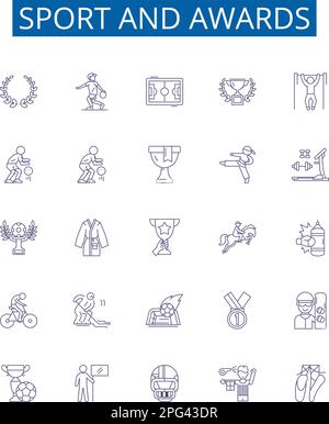 Des affiches d'icônes de la gamme de sport et de prix sont mises en place. Collection de design de sports, prix, concours, médailles, trophées, Programme Champions, Records, Excellence Illustration de Vecteur