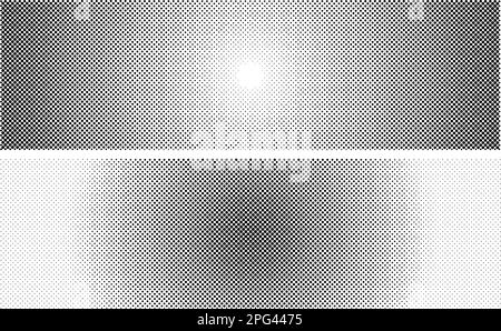 Arrière-plan horizontal en pointillés, motif de demi-teintes à dégradé radial, texture de points noirs sur fond blanc Illustration de Vecteur