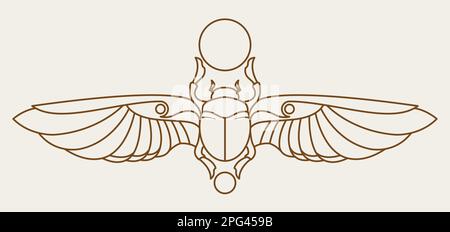 Scarab sacré égyptien avec des ailes étalées, coléoptère égyptien ancien, symbole Dieu Khepri, vecteur Illustration de Vecteur