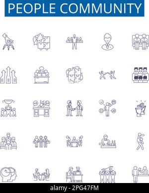 Les affiches des icônes de la ligne communautaire des personnes sont mises en place. Collection de conception de communauté, personnes, réseau, Groupe, Communitas, Concept de liaison, unité, Programme de bourses Illustration de Vecteur