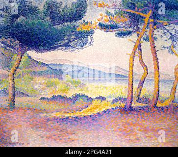 Pins le long de la rive par la Croix d'Henri-Edmond (1856-1910), huile sur toile, 1896 Banque D'Images