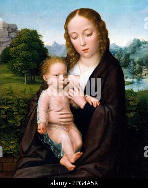 Vierge et enfant par l'artiste flamand Simon Bening (1483-1561), huile sur bois, c. 1520 Banque D'Images