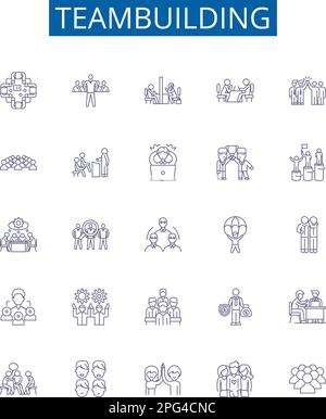 Mise en place des affiches des icônes de la ligne de formation des équipes. Collection de conception de travail d'équipe, coopératif, collaboration, mise en réseau, Unite, Liaison, communication, motivation Illustration de Vecteur