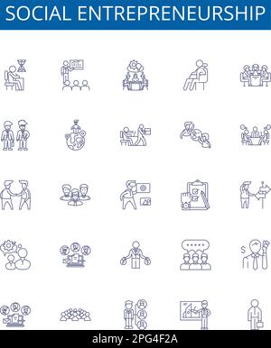 Jeu de panneaux de lignes d'icônes d'entrepreneuriat social. Collection de conception de social, d'entrepreneuriat, de réseautage, d'initiative, d'impact, Communauté, organisme de bienfaisance Illustration de Vecteur
