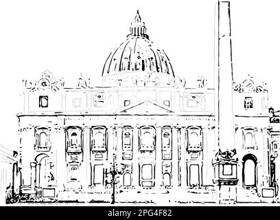 Rome Vatican architecture façade vecteur. Décoration de style vintage Art Line Illustration de Vecteur