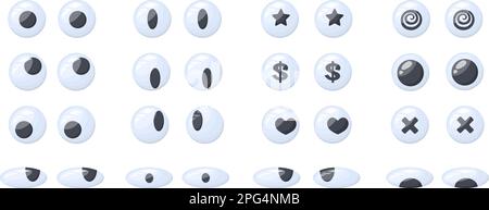 Yeux de bonne surprise. Goofy 3D oeil fou look de jouet de marionnette ou drôle de personnages, wobbly plastique oeil-face vers le haut poupée mignon peeking, les expressions de plaisanterie de dessin animé dessin vectoriel propre illustration des yeux googly Illustration de Vecteur
