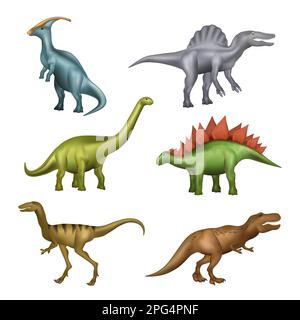 Dinosaures. Des animaux sauvages aggresifs, réalistes et gigantesques, fossiles de lézards avec de grandes dents décentz vecteur phériod mésozoïques Illustration de Vecteur