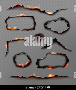 Bords du papier en feu. Différentes formes géométriques de combustion décent vecteur réaliste images set Illustration de Vecteur