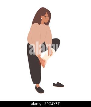 Femme avec pied enduit, jambe cassée en fonte. Notion de blessure en bande Illustration de Vecteur