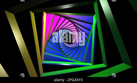 Tunnel abstrait, tunnel de surface Wireframe 3D. Illustration du tunnel 3D avec des carrés. Résumé mouvement de vitesse dans le tunnel Banque D'Images