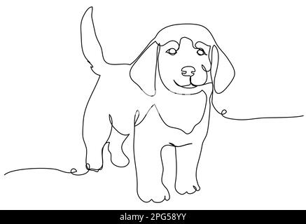 Chiot mignon sur une ligne sur fond blanc. Illustration de Vecteur