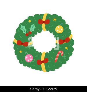 Élément isolé pour couronne de Noël. Couronne d'hiver en pin de sapin Illustration de Vecteur