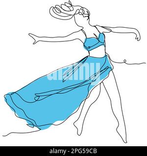 La fille danse sur une ligne sur fond blanc. Illustration de Vecteur