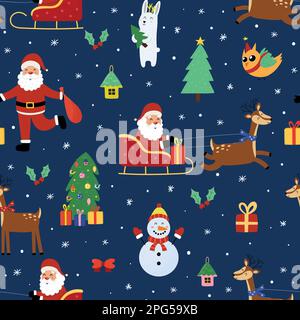 Motif de Noël sans couture avec personnages hivernaux Illustration de Vecteur