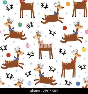 Motif de Noël sans coutures avec un joli renne. Noël drôle de fond de vacances Illustration de Vecteur