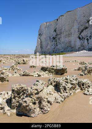 Côte et hautes falaises près d'Ault par une journée ensoleillée en été, ciel bleu, nord de la France Banque D'Images