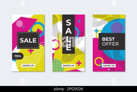 Modèles Motley pour Instagram Stories of Shop. Ventes. Vector Abstract Geometric Design Illustration de Vecteur