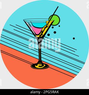 Verre à Martini avec cocktail dans l'illustration vectorielle de la technique pop art postmoderne Illustration de Vecteur