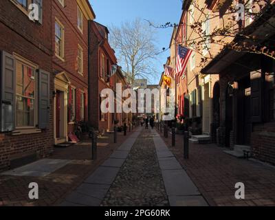 Elfreth's Alley dans la vieille ville de Philadelphie. Banque D'Images