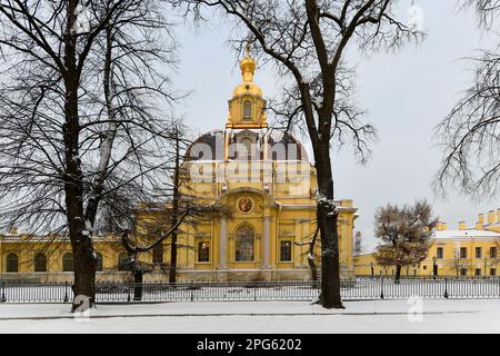 Cathédrale Saint-Pierre-et-Paul, située dans la forteresse Pierre-et-Paul Petropavlovskaya Krepost située sur l'île de Hare, Saint-Pétersbourg-Russie. Banque D'Images