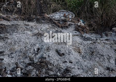 pile de cendres sur le sol de la benne à ordures Banque D'Images