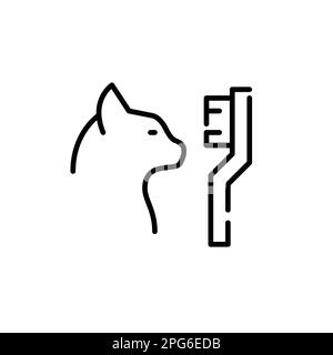 Chat et brosse à dents. Soins pour animaux de compagnie. Pixel Perfect, icône de contour modifiable Illustration de Vecteur