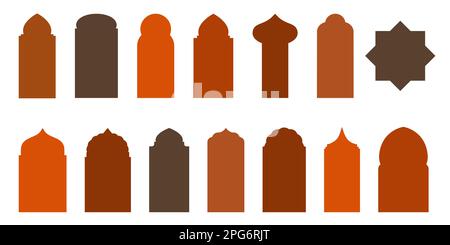 Portes islamiques et fenêtres arabes. Mosquée cadres islamiques. Motifs musulmans orientaux pour le Ramadan. Éléments de silhouette vectoriels. Illustration de Vecteur
