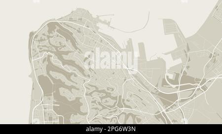 Sepia Haïfa carte vectorielle de fond, routes et illustration de la cartographie de l'eau. Format écran large, feuille de route de la conception numérique à plat. Illustration de Vecteur