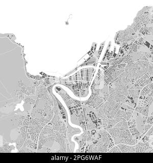 Carte vectorielle de la ville urbaine de Trondheim. Illustration vectorielle, affiche graphique en noir et blanc de Trondheim en niveaux de gris. image de carte routière avec routes, c. métropolitain Illustration de Vecteur