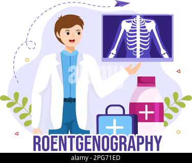 Roentgenography Illustration avec procédure de vérification du corps de fluorographie, radiographie ou Roentgen dans les soins de santé modèles de dessin à la main de dessin de dessin à plat Illustration de Vecteur