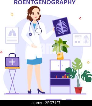 Roentgenography Illustration avec procédure de vérification du corps de fluorographie, radiographie ou Roentgen dans les soins de santé modèles de dessin à la main de dessin de dessin à plat Illustration de Vecteur