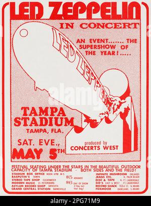 Affiche vintage / Flyer - LED Zeppelin en concert - Tampa Stadium concert Handbill (1973) Banque D'Images