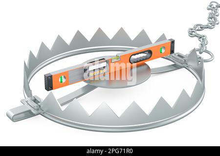 Niveau à bulle numérique à l'intérieur du piège à ours. 3D rendu isolé sur fond blanc Banque D'Images