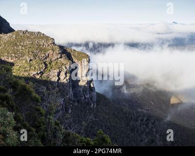 Toolbrunup (1052m) à travers les nuages, piste de Bluff Knoll. Parc national de Stirling Ranges, Australie occidentale Banque D'Images