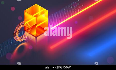 La technologie numérique, un arrière-plan abstrait. Formes géométriques dans l'espace numérique. Futur concept Fintech de référence d'analyse. Arrière-plan sombre de la technologie d'affaires Illustration de Vecteur