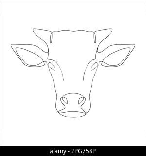 Icône de tête de vache en style de dessin en ligne continue. Symbole d'icône linéaire de la vache à cornes. Icône linéaire de tête de bétail. Illustration vectorielle Illustration de Vecteur