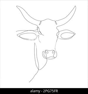 Icône de tête de vache en style de dessin en ligne continue. Symbole d'icône linéaire de la vache à cornes. Icône linéaire de tête de bétail. Illustration vectorielle Illustration de Vecteur