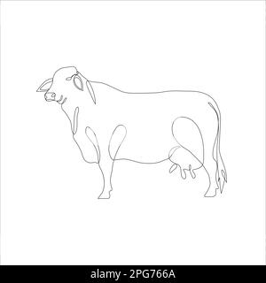 Vache en style dessin au trait continu. Dessin continu de bétail. Vache en icône linéaire abstraite et minimaliste. Illustration vectorielle. Illustration de Vecteur