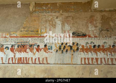 Intérieur de la tombe de Ramose, Vallée des Nobles, près de Louxor, Egypte Banque D'Images